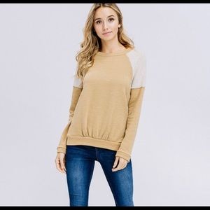 Golden Tan Ruched Two-Tone Pullover Sweatshirt